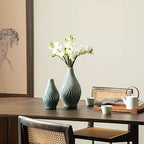 Glitzhome Set of 2 Modern Spiraling Artistry Turquoise Ceramic Table Vases.